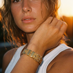 Alba Bracelet worn — substantial gold chain bracelet, waterproof and hypoallergenic