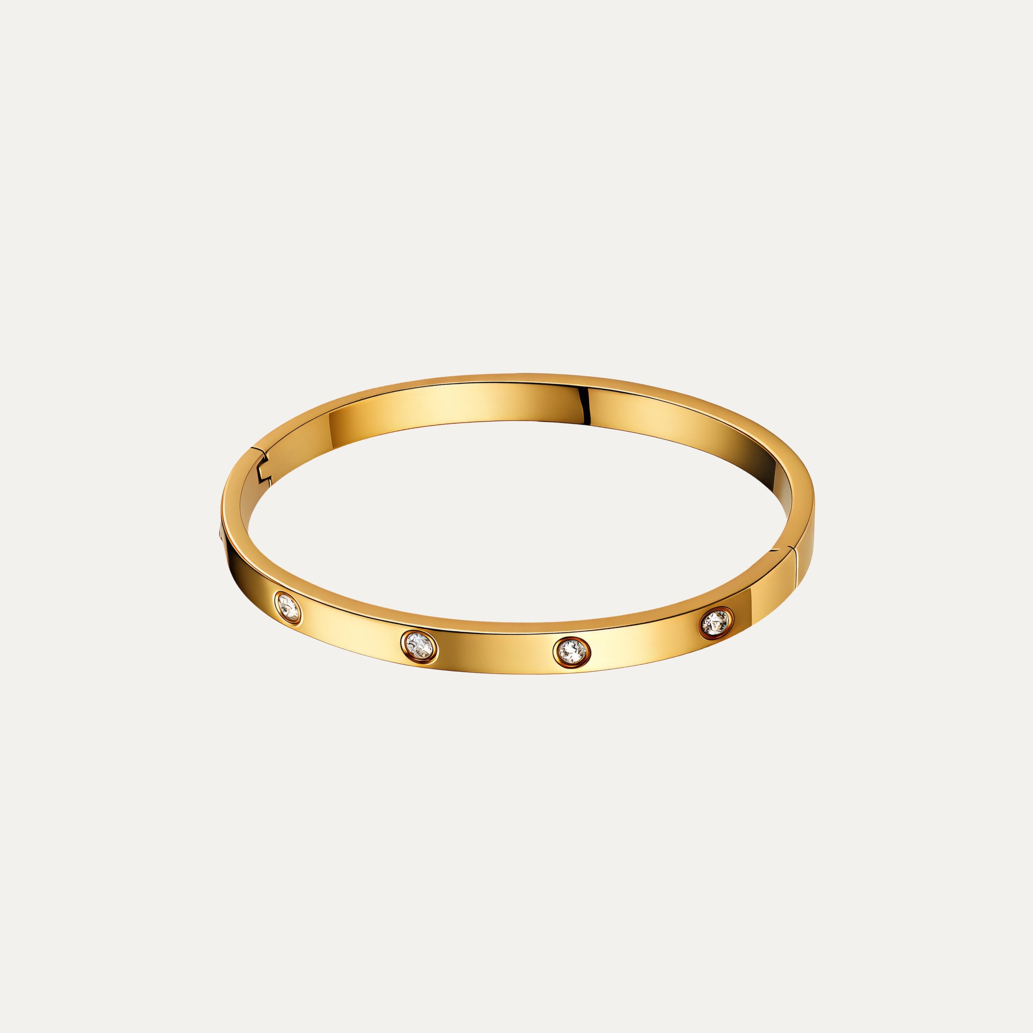 Amara Bracelet in 18k gold-plated stainless steel with cubic zirconia — statement cuff by Soleil à Deux