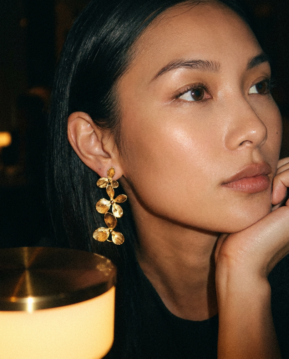 Dahlia Earrings detail — sculpted gold petals close-up by Soleil à Deux