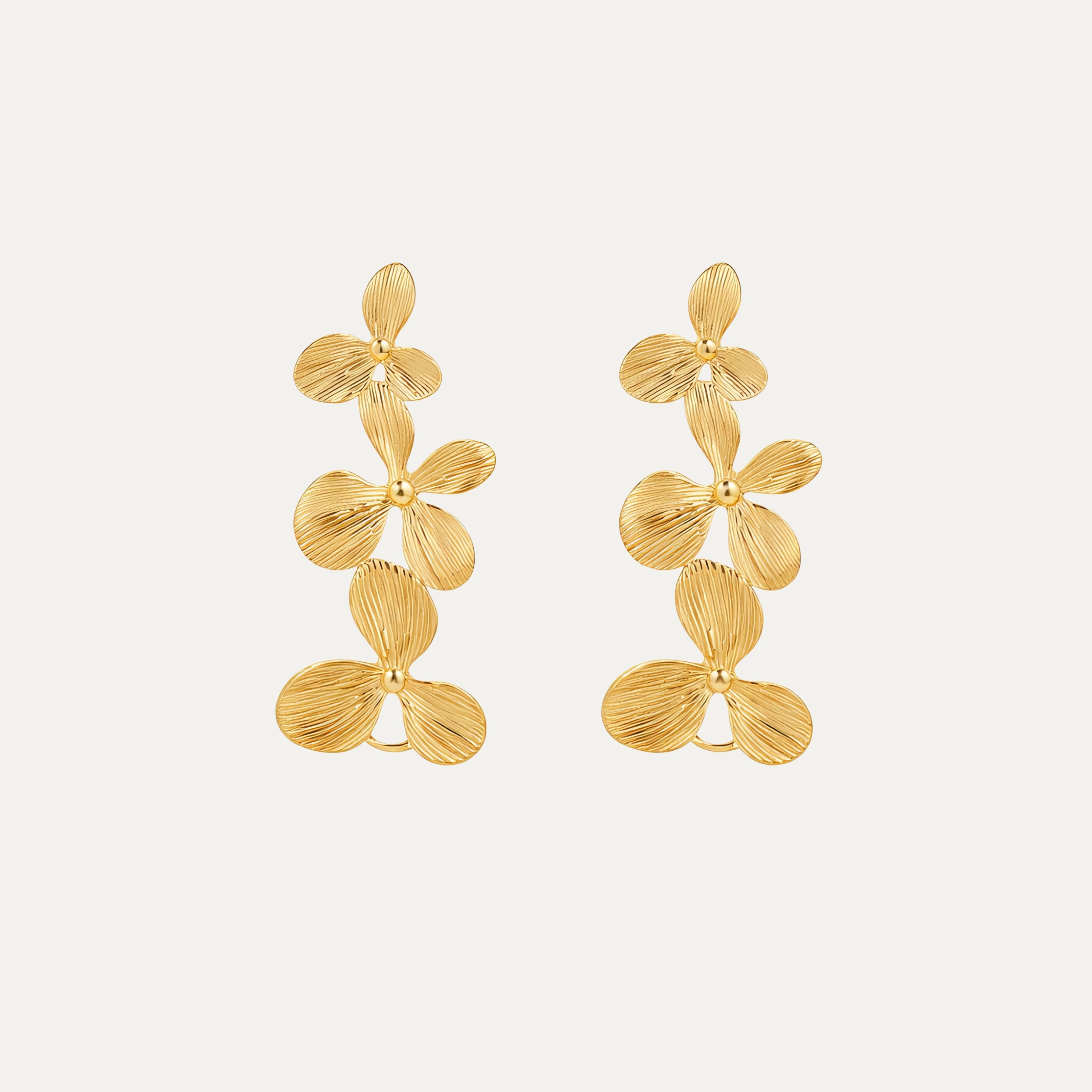 Dahlia Earrings in 18k gold-plated stainless steel — floral statement earrings by Soleil à Deux