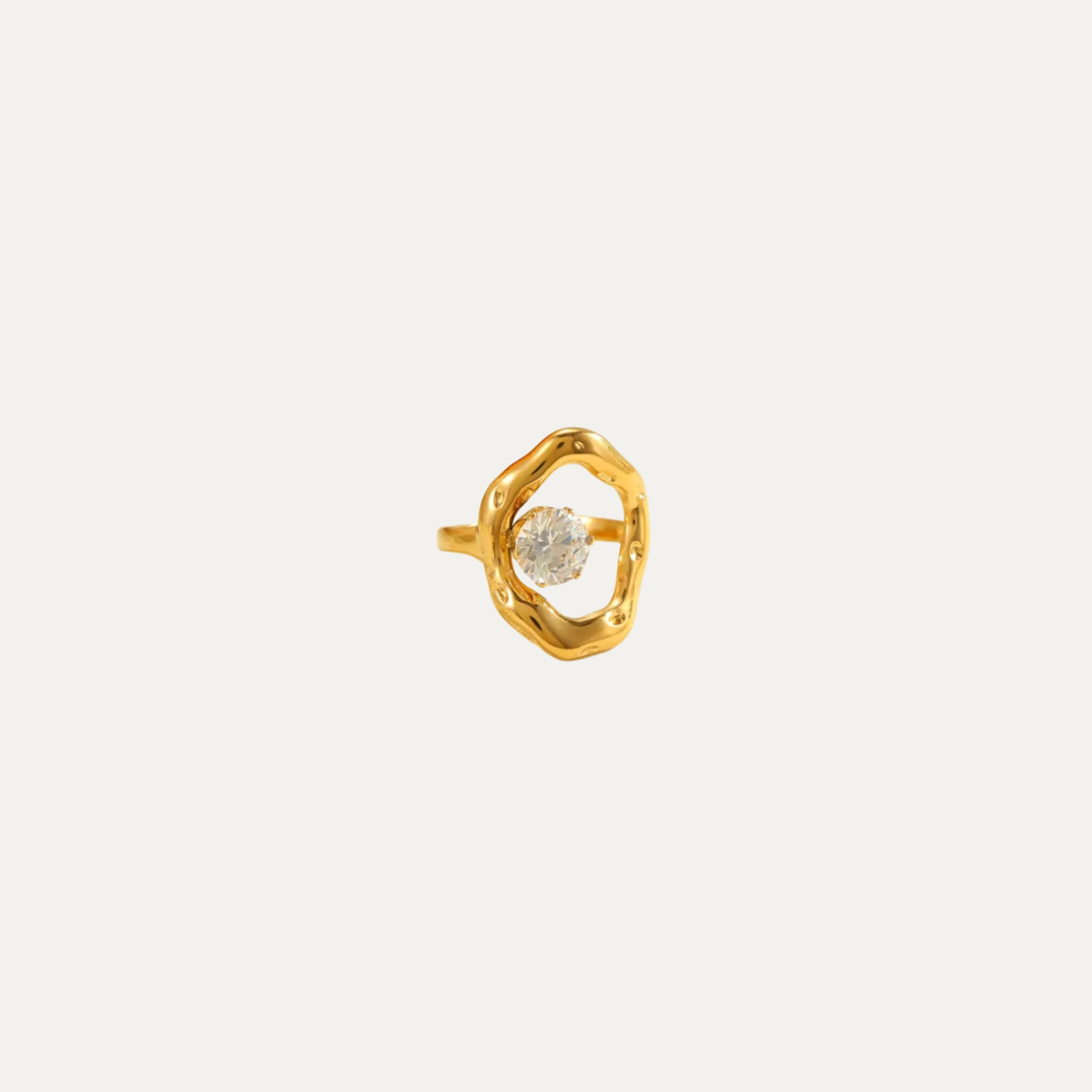 Hollywood Ring in 18k gold-plated stainless steel with cubic zirconia by Soleil à Deux