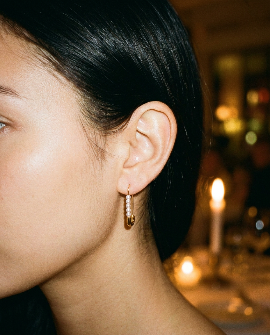 Naomi Earrings worn — graceful pearl drop earrings, waterproof and hypoallergenic