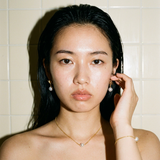 Naya Pearl Necklace worn — delicate gold and pearl necklace, waterproof