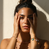 Nazar Bracelet worn — gold evil eye charm bracelet, waterproof and hypoallergenic