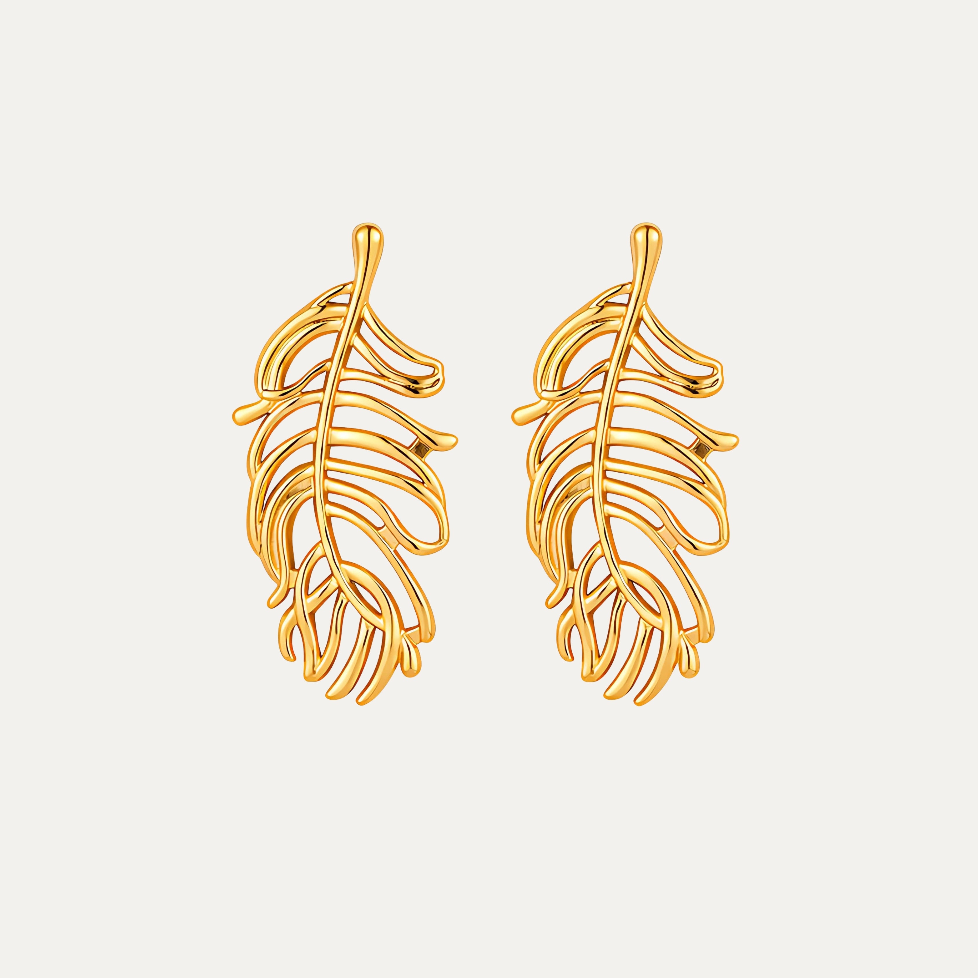Palma Earrings in 18k gold-plated stainless steel — palm leaf statement studs by Soleil à Deux