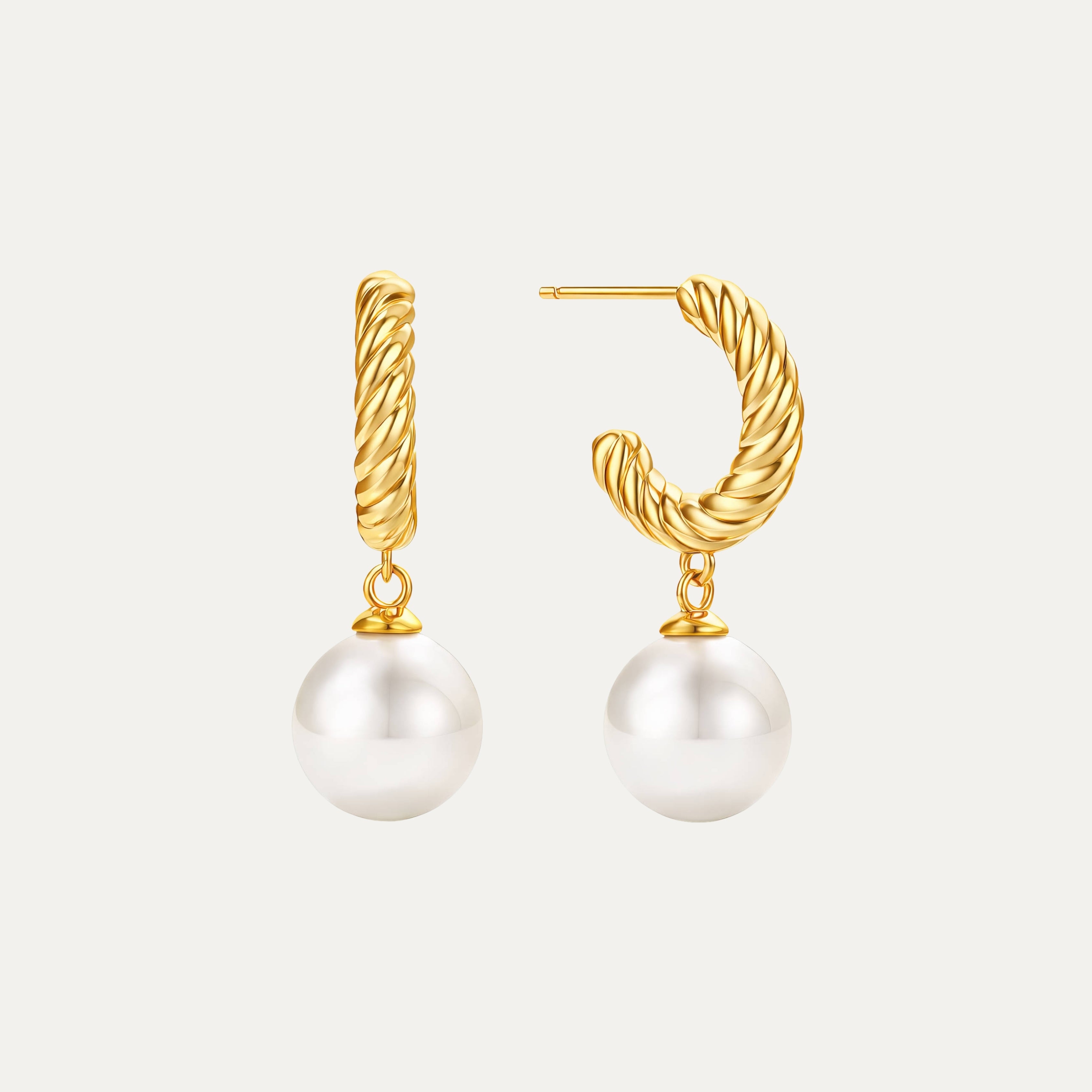 Perla Earrings in 18k gold-plated stainless steel with pearl by Soleil à Deux