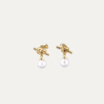 Perla Earrings in 18k gold-plated stainless steel with pearl drop by Soleil à Deux