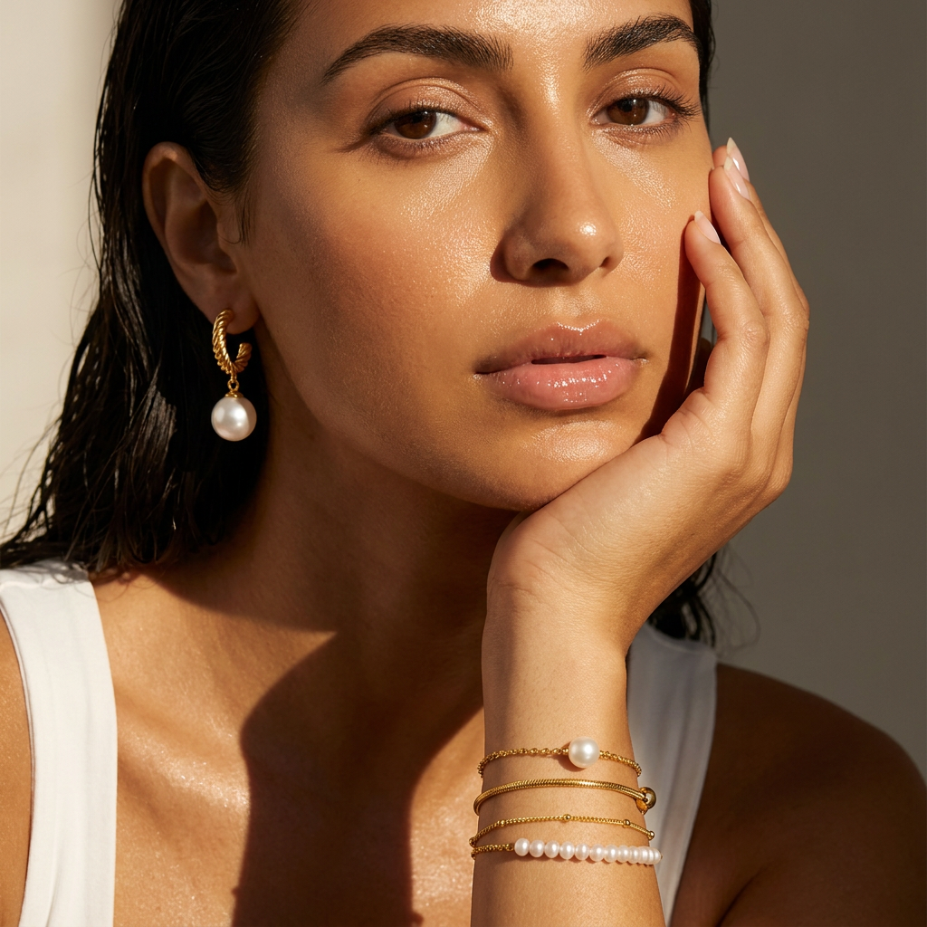 Delia Bracelet worn — weightless gold chain bracelet, hypoallergenic jewelry