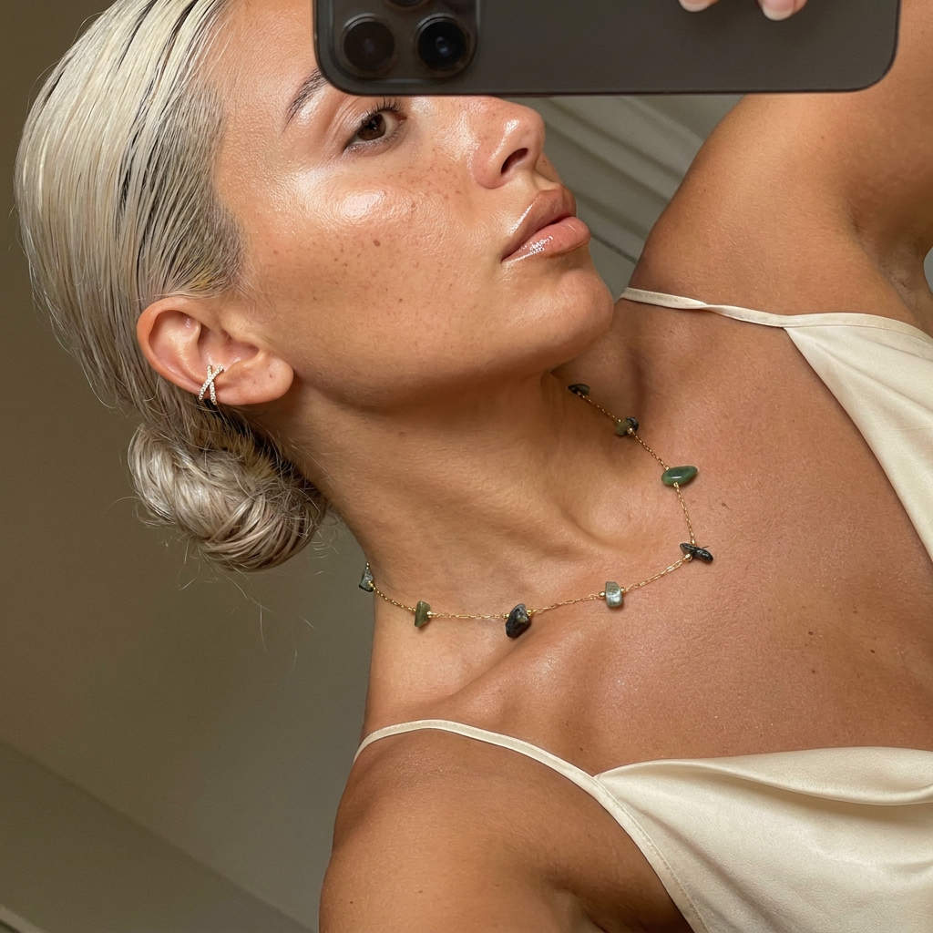 Positano Ear Cuff worn — sculptural gold ear cuff, waterproof and hypoallergenic