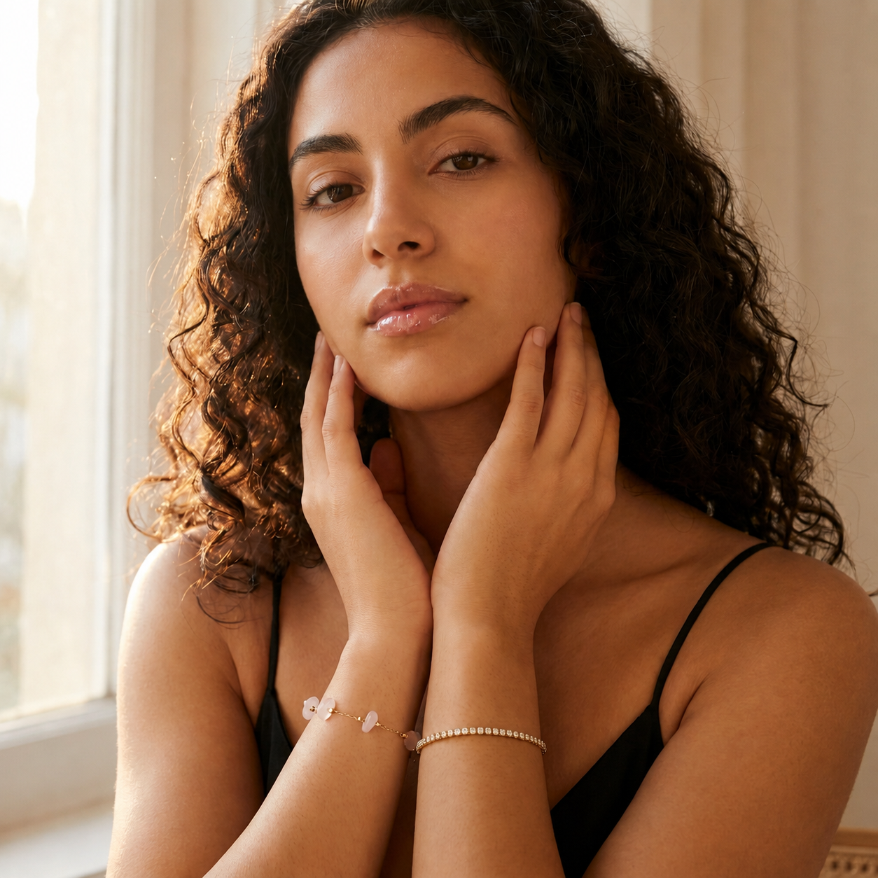 Riviera Bracelet worn — elegant zirconia tennis bracelet, waterproof gold jewelry