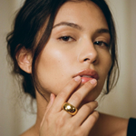 Roche Ring worn — brutalist gold chunky ring, waterproof and hypoallergenic