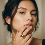 Roche Ring worn — brutalist gold chunky ring, waterproof and hypoallergenic