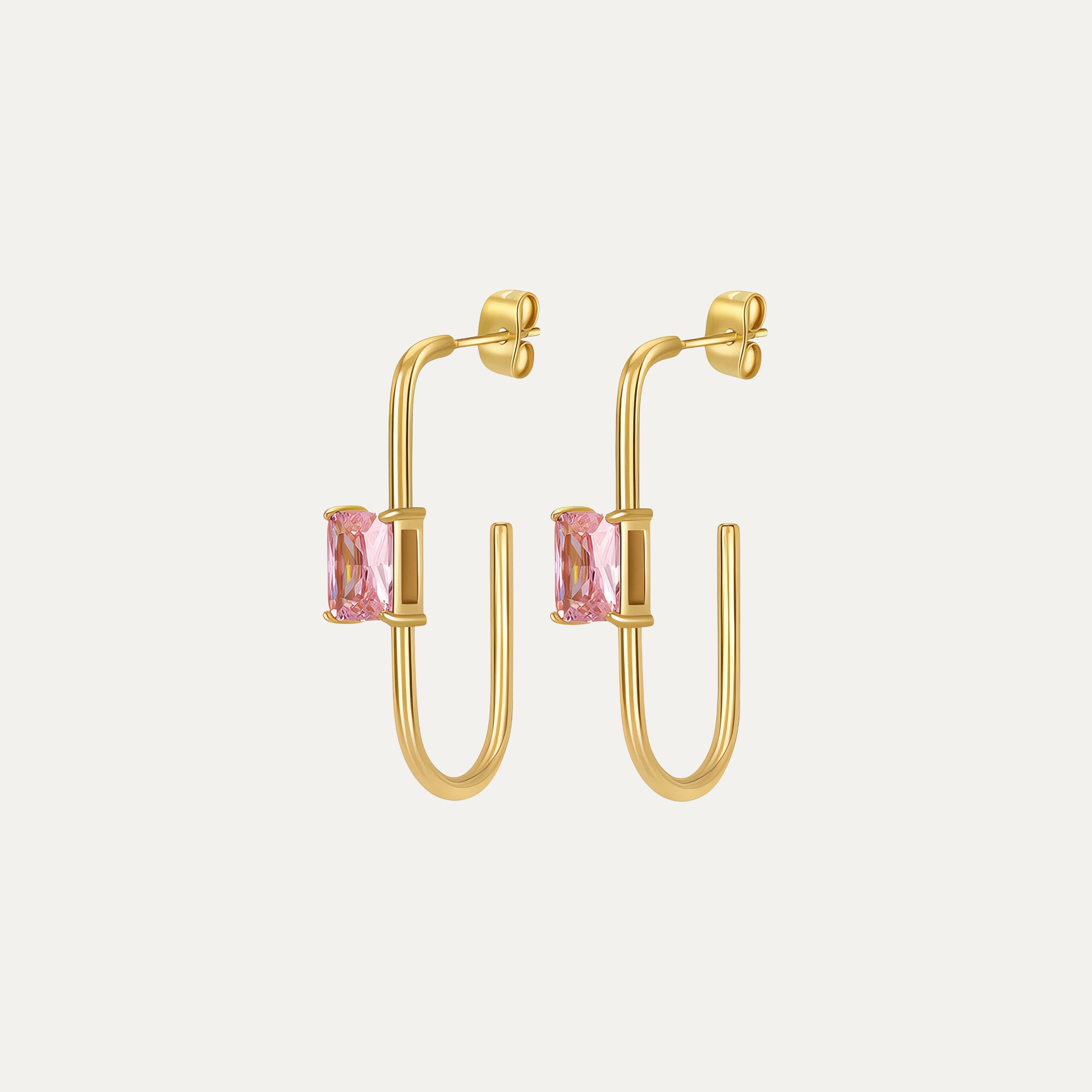 Rosalia Earrings in 18k gold-plated stainless steel with pink cubic zirconia by Soleil à Deux