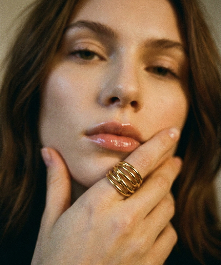 Sardinia Ring worn — sculptural chunky gold ring, waterproof and hypoallergenic