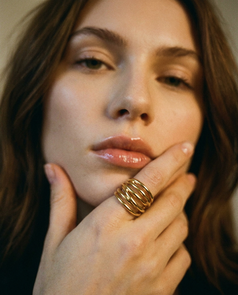 Sardinia Ring worn — sculptural chunky gold ring, waterproof and hypoallergenic