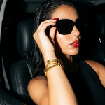Sienna Bracelet worn — substantial gold bangle, waterproof and hypoallergenic
