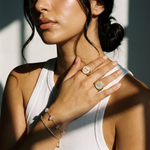 Signet Ring worn — modern gold signet ring, waterproof and hypoallergenic