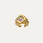 Signet Ring in 18k gold-plated stainless steel with cubic zirconia by Soleil à Deux