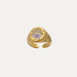 Signet Ring in 18k gold-plated stainless steel with cubic zirconia by Soleil à Deux