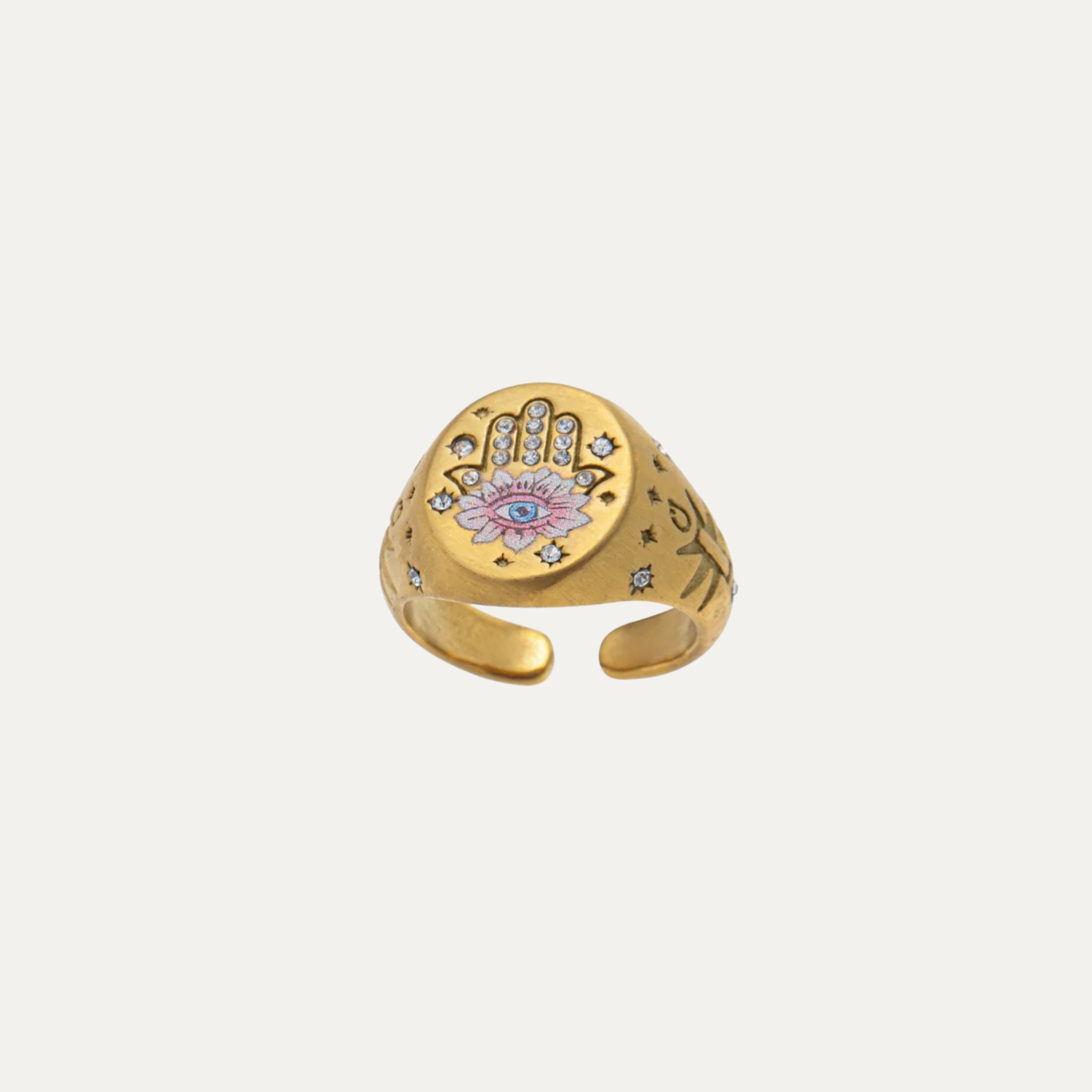 Signet Ring in 18k gold-plated stainless steel with cubic zirconia by Soleil à Deux