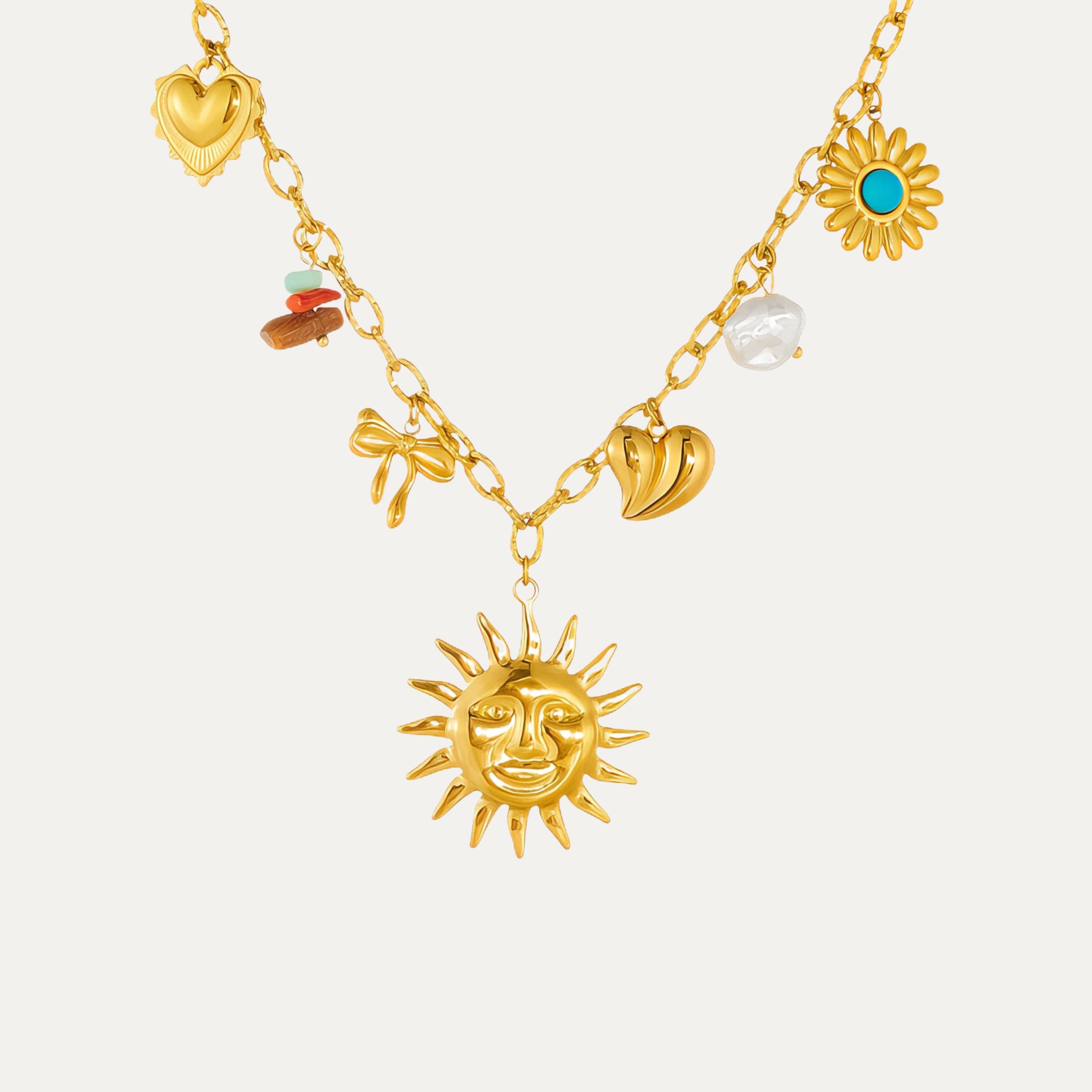 Solana Necklace in 18k gold-plated stainless steel with natural stones and pearl by Soleil à Deux